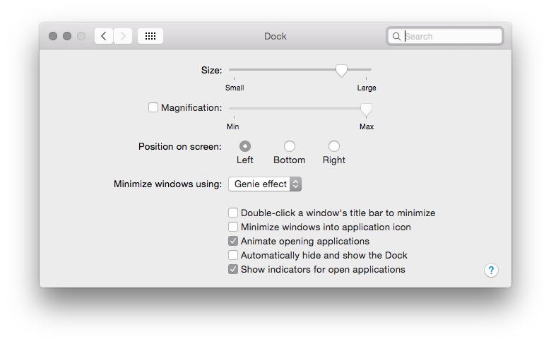 Max OS X Dock Left hand side